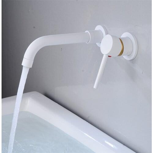 Bathroom Basin Faucets Solid Brass Sink Mixer Tap Hot & Cold Lavatory Crane In-Wall Mounted Single Handle Brushed Rose Gold Taps