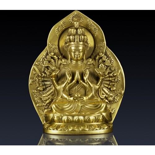 Pure copper thousand Avalokitesvara hand ornaments Buddha Figurine statue EA18