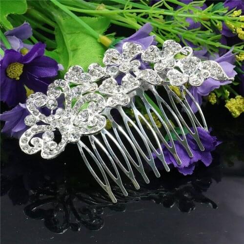 Wedding Bridal Crystal Flower Hairpin Hair Comb Hair Clips Party Shining Jewelry Women Girls Accessories Decoration Gifts