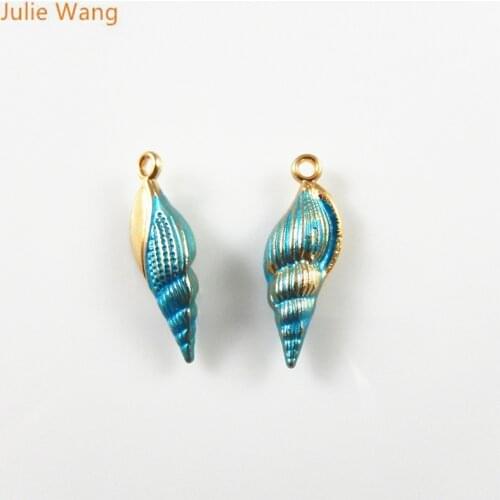 Julie Wang 16PCS Handmade Blue Enamel Conch Shape Charms Findings Accessory Alloy Necklace DIY Pendant Bracelet Hanging Jewelry