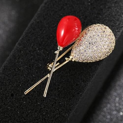 High Quality Copper Gold Plated Womens Brooches Pins Jewelry Wholesale Fashion Elegant Red Balloon For Woman Coat Accessories