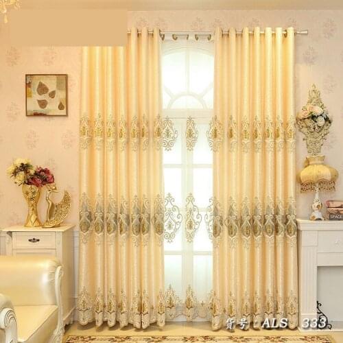 Custom curtains European Jacquard yellow cotton shading embroidered livingroom bedroom cloth blackout curtain tulle drape M734
