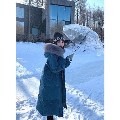 2021 Woman Parkas Winter Duck Down Jacket Women Hooded Fox Raccoon Dog Fur Collar Long Coat Korean Female Puffer Jacket