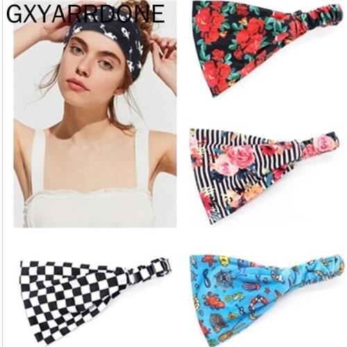 10pcs/lot 2019 Summer Womens Yoga Hair Band Sports Headband Women Flower Plaided Turban Head Hair Band Wide Elastic Headwrap