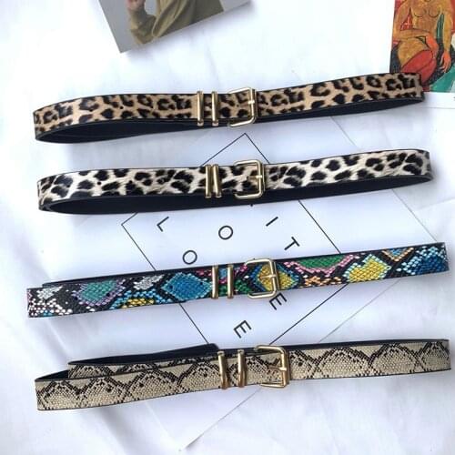 2021 Fashion Leopard Belt Women Snake Zebra Print Thin Horsehair Waist Belt PU Leather Gold Ring Buckle Belts for Ladies Female