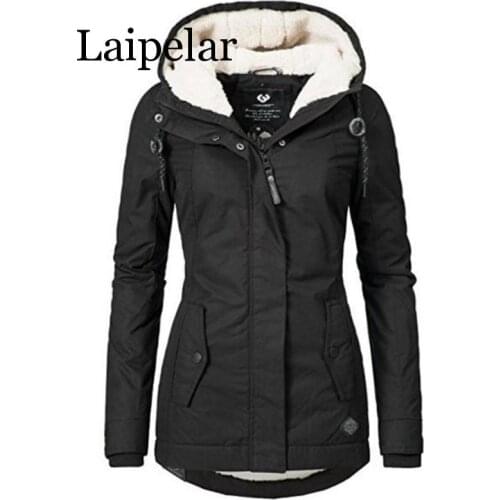 Laipelar Black Cotton Coats Women Casual Hooded Jacket Coat Fashion Simple High Street Slim 2019 Winter Warm Thicken Basic Tops