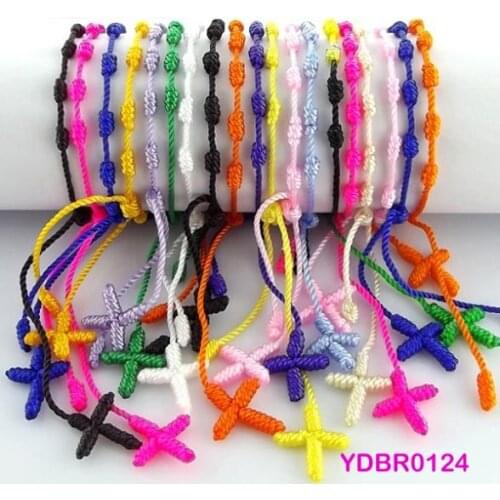 200pcs/lot wholesale Mix 10 colors Lucky Knotted Rosary Bracelets Cross Religious nylon friendship free shipping