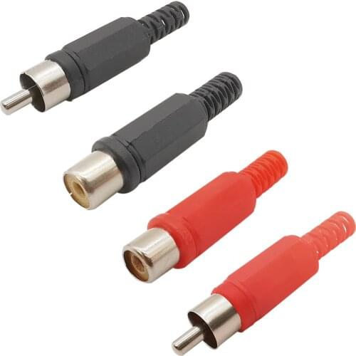 5Pcs Plastic Handle RCA Solder Connector Red Black RCA Male Plug Female Jack Audio Video Dual Channel Welding Lead Cable Adapter