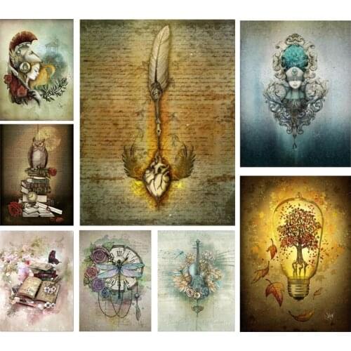 5D Diy Diamond Embroidery Mosaic Painting Round Square Drill Steampunk Feather Flower Violin Girl Owl Cross Stitch Kits