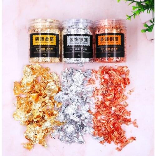 5g/Bottles Rose Gold Silver Leaf Flakes Shiny Confetti Filling for DIY Epoxy Resin Craft Nail Art Foil Paper Jewelry Making