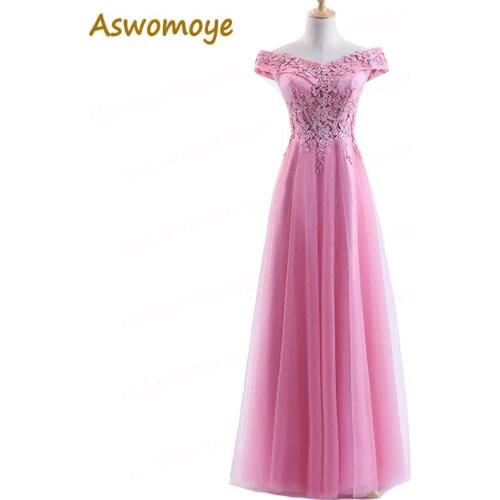 Aswomoye Long Evening Dresses 2018 A-Line Appliques Prom Dress Party Dress Beading Formal Dress Vestido de festa Haute Couture