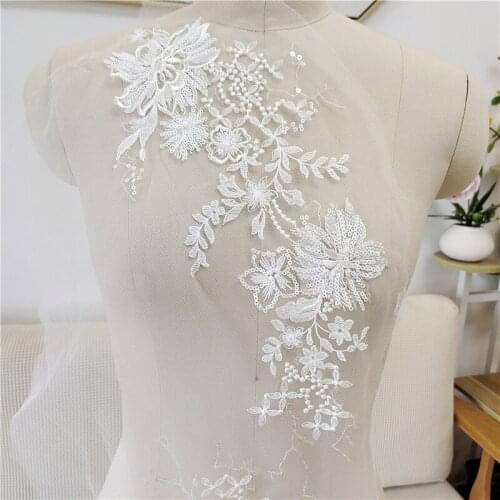 White Sequins Embroidery Flower Lace Patches DIY Wedding Dress Chest Sew-On Applique New 2021 V2619