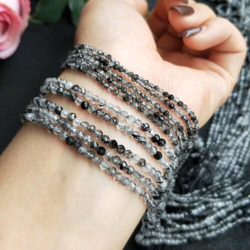 Black rulited quartz round faceted 2/3mm 15" for DIY jewelry making loose beads FPPJ wholesale beads