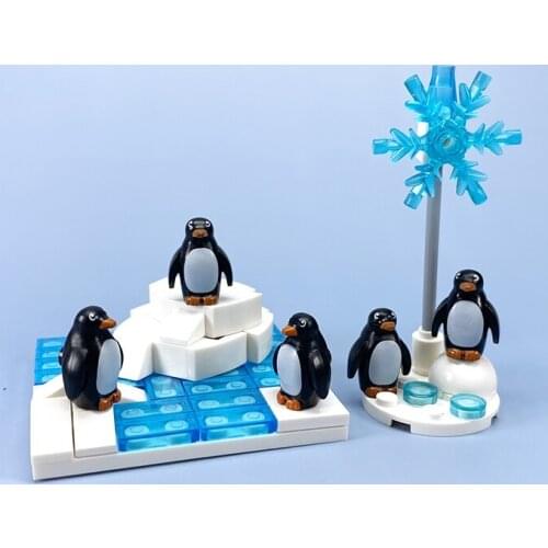 City DIY Accessories MOC Building Blocks Penguins Glacier Snowflake Classic Bricks Icy Snow World Creator Toys for Children