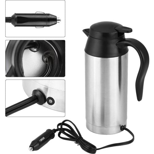 Electric Heating Kettle 750ml Car Stainless Steel Cigarette Lighter Heating Kettles Mug Electric Travel Thermoses Dropshipping