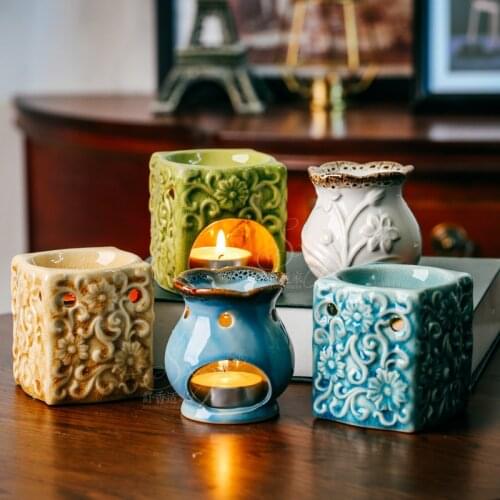 Retro Crack Glaze Ceramic Essential Oil Lamps Aroma Incense Burner for Home Decor Aromatherapy Candle Holder Censer Ornaments