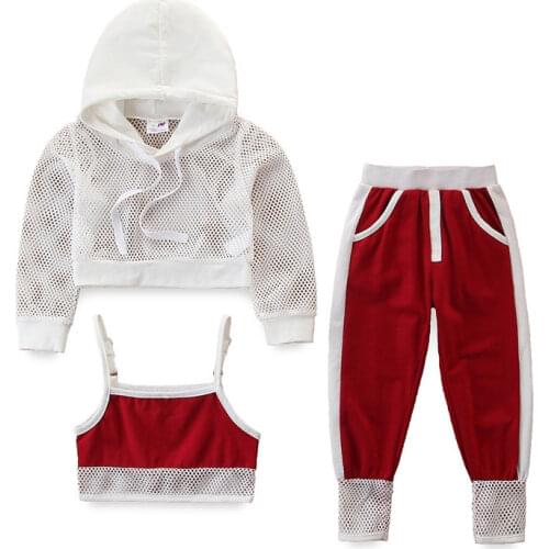 Girls Jogging Clothes Sets Summer Kids Casual Hoodies+Vest+Pants 3pcs Tracksuits For Baby Girls Childrens Clothi Fashion Suits
