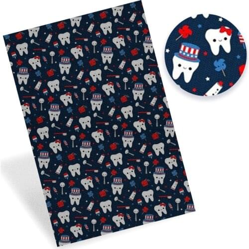 Faux Synthetic Leather Sheets Cartoon Teeth Elf Printed Leather Fabric DIY Hair Bows Earrings Handbag Craft Supplies 22*30cm/pc