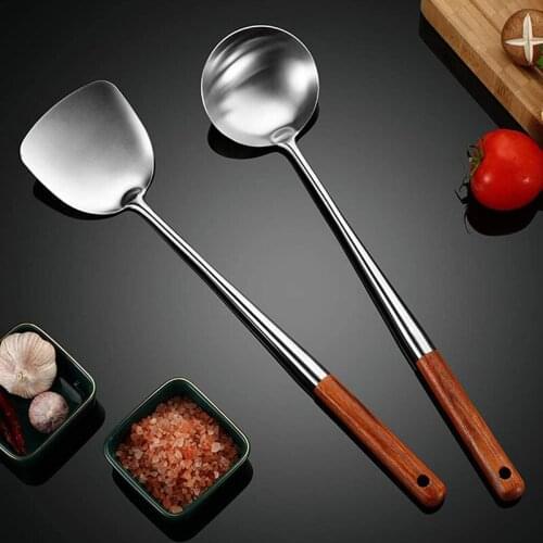4pcs Long Handle Stainless Steel Wok Spatula Kitchen Slotted Turner Rice Serving Spoon Ladle Baking Cooking Tools Utensil Set