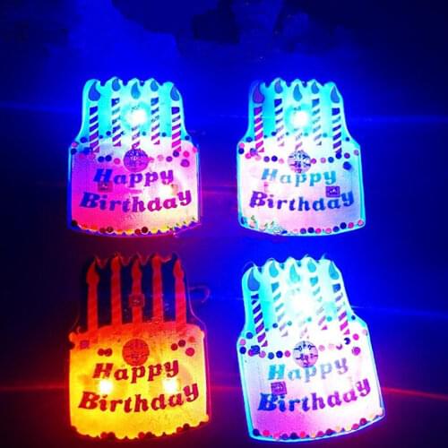 New Birthday Cake LED Flashing Brooch Pin Cartoon Light Up Glow Badge Children Toy Glow Party Supplies Wedding Decoration