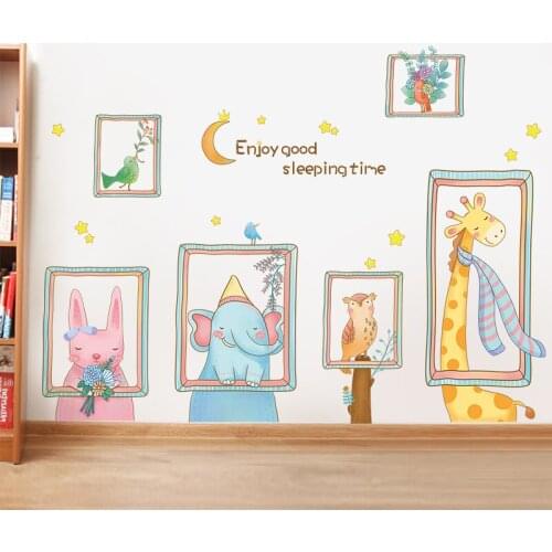 Cartoon Animal Photo Frame Wall Stickers for Kids Room Bedroom Living Room Wall Decoration Aesthetic PVC Wallpaper Decals
