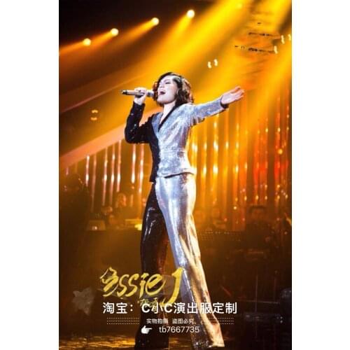 2020 NEW WOMEN Singer Paragraph Two-color Stitching Suit Glitter Sequins Guest Singer Dj Host Custom Costumes Celebration Party