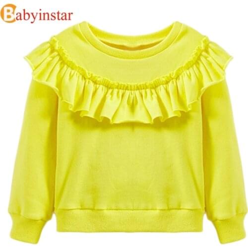 New 2021 Baby Girl Sweatshirts Girls' Clothing T Shirts Spring Solid Ruffles Design Tops For Toddler Girl Tops & Tees