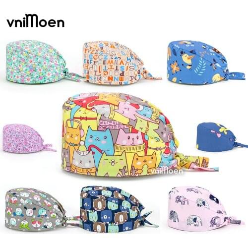 New scrubs women chirurgie cap Pet grooming work cap unisex laboratory hat animal printing scrub cap wholesale work cap