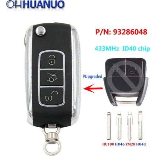 Upgraded Flip Remote Car Key Fob 2 Button 433MHz ID40 Chip for Opel P/N: 93286048 With Uncut HU100 HU43 YM28 HU46 Balde