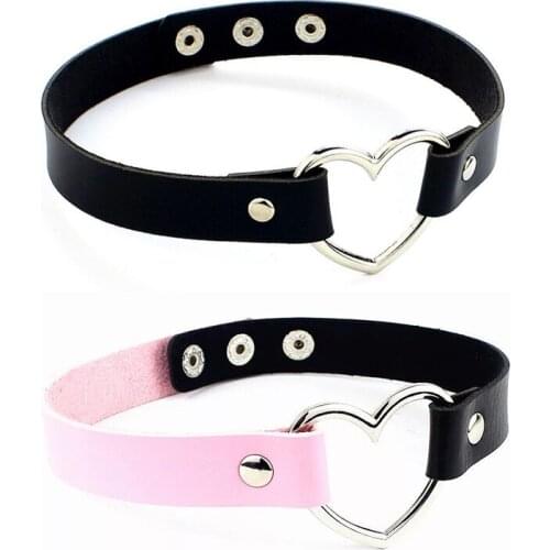 Women Punk Gothic PU Leather Choker Necklace Heart Harajuku Chocker Collar Necklaces Fashion Party Jewelry Neck Accessories