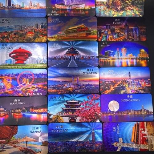Beijing Suzhou Qingdao Tianjin Sanya Macau Xiamen Shenzhen Yunnan Gold Foil Magnetic Fridge Magnet Chinese Souvenir