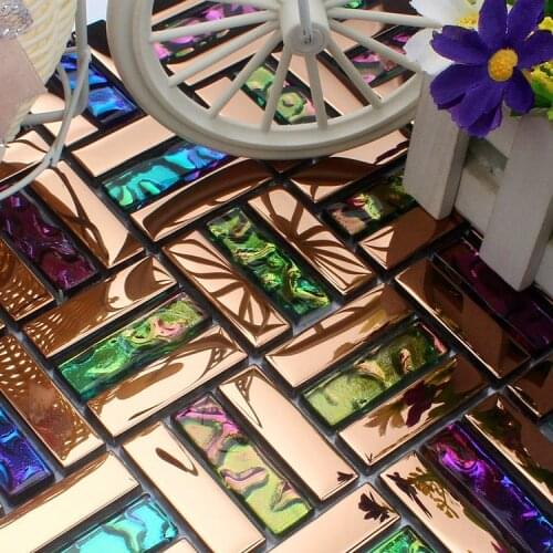 Iridescent Seven color symphony Gold Crystal Glass Strip Mosaic Tiles, Kitchen backsplash decoration bathroom wall