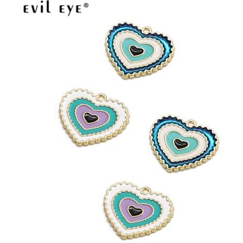 Evil Eye Multi Color Heart Pendant Charm Gold Color Alloy Pendant for Necklace Handmade Jewelry Making Accessories BE175
