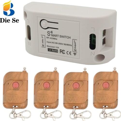 433MHz RF Relay Remote Control AC 220V 10A 2200W 1CH Receiver and remote control fobs for Bulp & door opener Wireless switch
