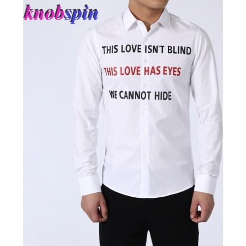 New Arrival Men Shirt Slim Long sleeve Clothes male Letters Print Chemise homme High quality Business male dress Shirts Big Size