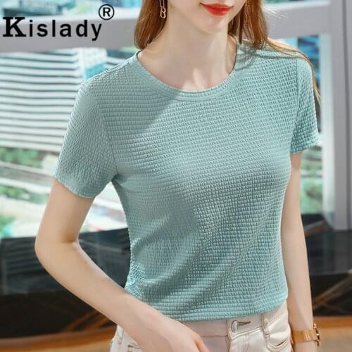 Kislady Summer Womens O-Neck Short Sleeve Gothic Shirt Sexy OL Tops Harajuku Solid Shirt Korean Slim Patchwork Fashion Clothes