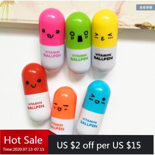 24 Pcs Pill Pen Cute Expression Kawaii School Supplies Pen for Writing South Korea Stationery Pen for School Tools