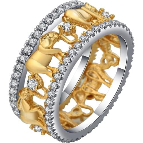 Seanlov Pure Copper Antique Gold Color Lucky 3D Elephant Ring Romantic Zircon Ring For Man/Woman Jewelry Drop Shipping