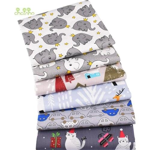 Chainho,Gray Cartoon Series,Printed Twill Cotton Fabric,Patchwork Clothes,DIY Sewing & Quilting Material For Baby&Children,Meter