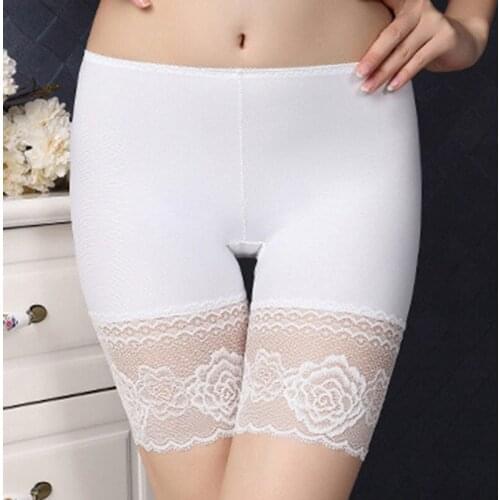 New Women Safety Shorts Solid Color Hip Lace Floral Patchwork Sexy Underwear Fashion Blend Elastic Pants Safety Shorts