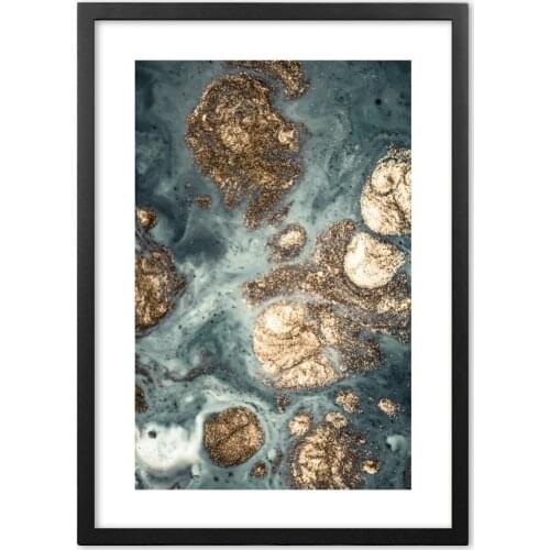 Nordic Morden Abstract Cyan-gray Wall Art Paper Painting Golden Cyan Art Poster Print Wall Picture for Living Room Decor