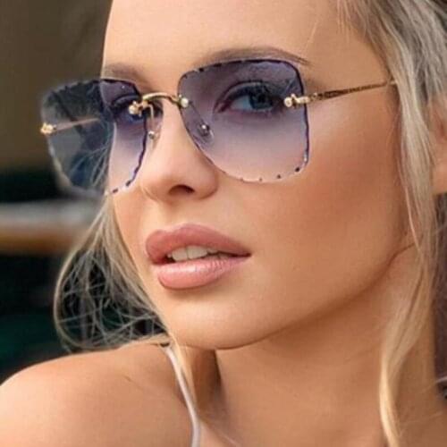 Fashion Square Rimless Sunglasses Women Female Cute Yellow Brown Sun glasses Shades Luxury Brand Metal Sunglass UV400 Eyewear
