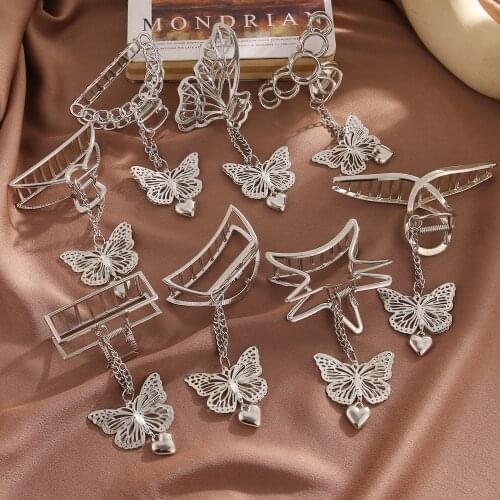 VKME Korean Butterfly Hair Claw Clips For Women Fashion Hairpin Heart Claw Clip Bath Headband Metal Catch Ponytail Hairclips