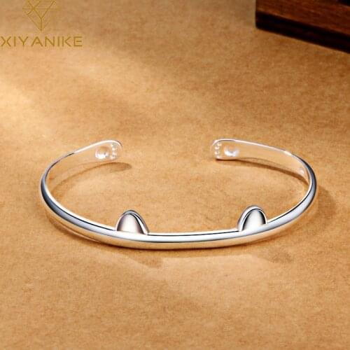 XIYANIKE 925 Sterling Silver Korean Style Cute Cat Opening Bracelet Fashion Charming Jewelry For Women Anniversary Gift