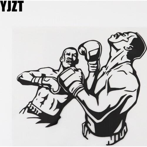 YJZT 14.5CMX12.6CM Modern Fashion Boxing Decor Vinyl Car Sticker Black/Silver 8A-0923
