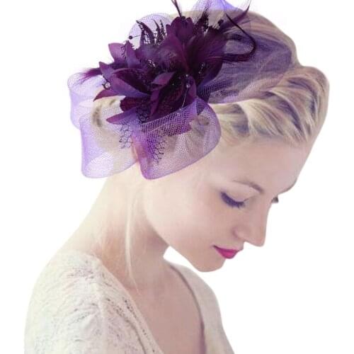 40GB Womens Flower Feather Beads Mesh Corsage Hair Clips Fascinator Bridal Hairband