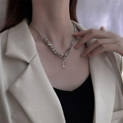 Hiphop CZ Stones Chain Chokers Necklaces for Women Goth Jewelry Big Crystal Pendant Necklace Female Double Chains Colliers 2021