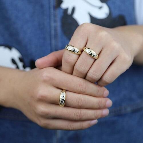 Gold color classic wide band engraved cz love letter ring for Women high quality 2021 Valentines Day Gift finger rings Jewelry