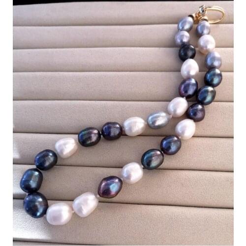 10x13mm white gray black oval rice pearl choker necklace gold clasp natural Freshwater PEARL Women Jewelry 43cm 17'' 35cm