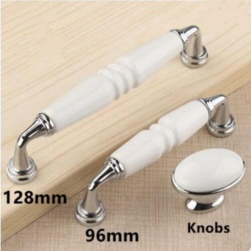 128mm modern simple silver white furniture handles white ceramic dtawer cabinet knobs pulls 96mm chrome dresser door handles 5"